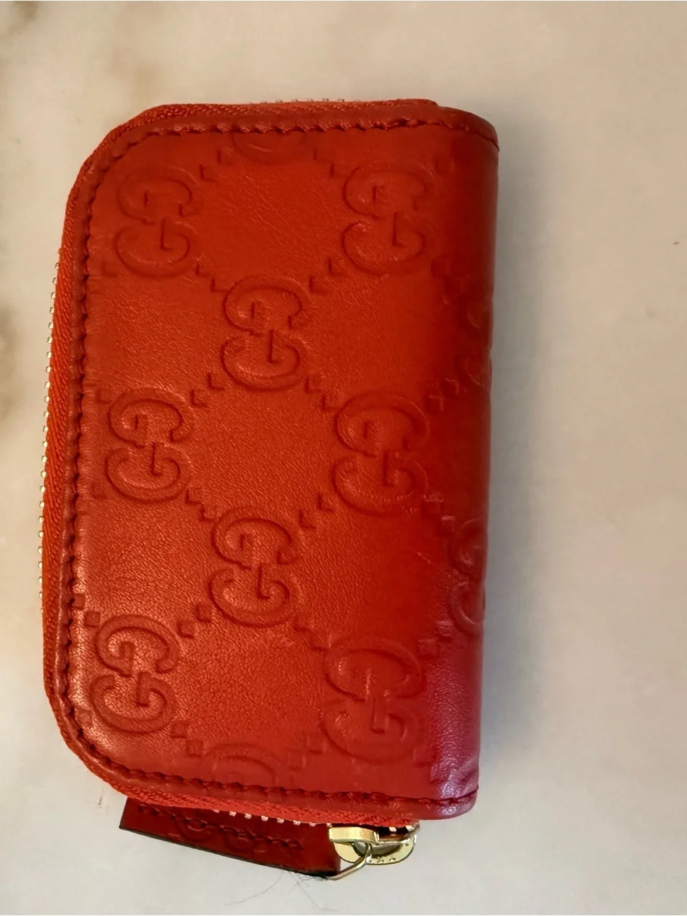 Gucci Red Embossed GG Zip Card Case